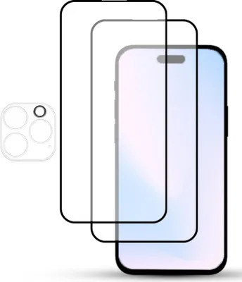 Obrázek produktu pro 2-balení iPhone 15 Pro Ochranné sklo na displej & 1-balení ochrana objektivu - Tvrzené sklo 9H - Super kvalita 3D