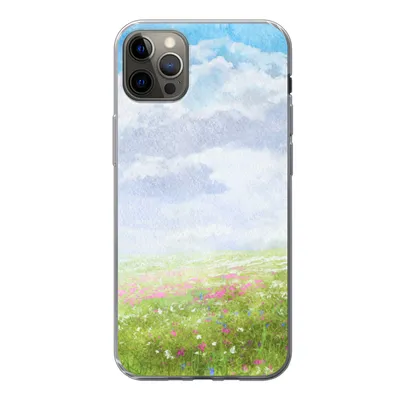 Produktbild von MuchoWow® Handyhülle Schutzhülle Hülle für iPhone 13 Pro Max Aquarell - Blumen - Landschaft Silikon Softcase Handy Hülle - Mobiltelefon