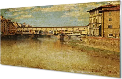 Produktbild von Glasbilder 140x70 Wandkunst Italien Fluss-Brücken Gebäude