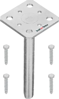 Produktbild von KOTARBAU® Pfostenträger 80 x 80 mm aus Feuerverzinkt Stahl Stützenfuß Höhenverstellbar Betonanker ⌀ 23 mm Bodenfuß für Vierkantholzpfosten Pfostenschuh Pfostenmontage Stützpfosten Pfostenfundamente Be