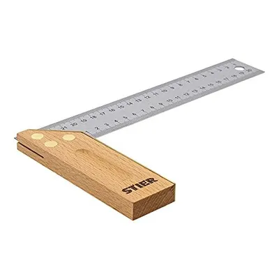Produktbild von STIER Anschlagwinkel, Schreinerwinkel, Buche, 90° / 45°, 250 mm, mit Griffhohlkehle, doppelseitiger Messingbeschlag