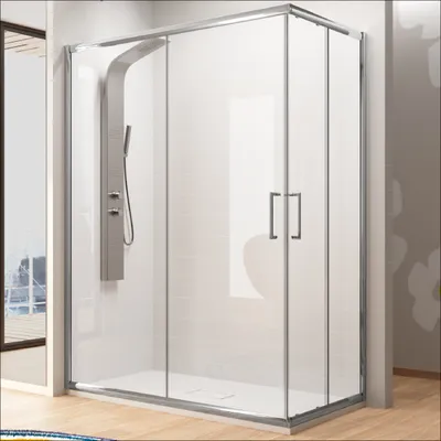 Produktbild von Eckdusche mit 2 Schiebetüren BELLA - Glas 6mm chrom Länge 135 cm Breite 80 cm