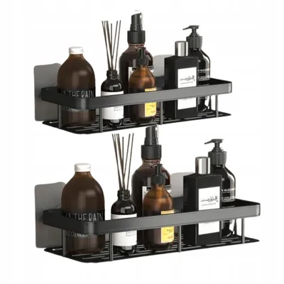 Produktbild von 2er Set Duschregal Schwarz Matt selbstklebend Edelstahl 30,5 cm