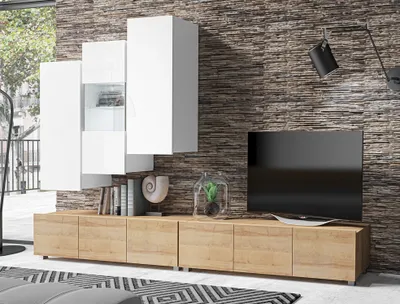 Image de AX LIVING Meuble-paroi Salon Kossana 11 - 300cm blanc/chene doré