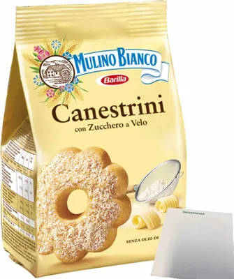 Produktbild von Mulino Bianco Canestrini Kekse mit Puderzucker (200g Beutel) + usy Block
