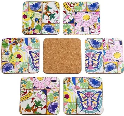 Image de Lot de 6 dessous de verre en liège, 10 cm, carrés, motif mosaïque