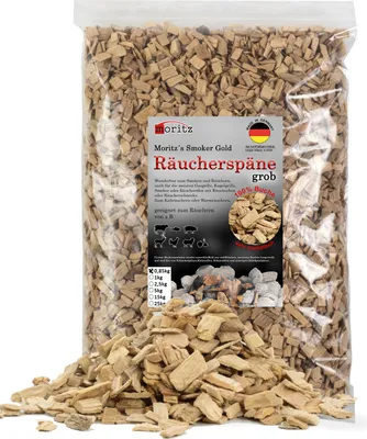 Produktbild von Moritz 0,85kg Räucherspäne Buche grob 6 -12 mm Räuchern I Kalträuchern von Fisch Fleisch Wurst Käse Gemüse auch für BBQ I Grill - Räuchermehl