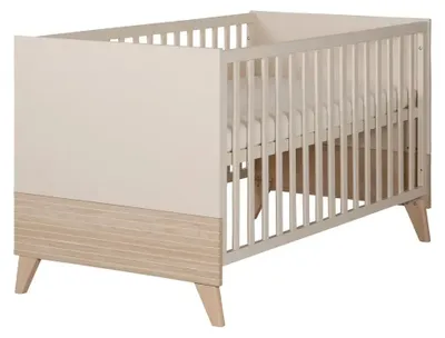 Produktbild von roba Babybett Sidney 70 x 140 cm - Mitwachsendes Gitterbett mit Füßen aus Massivholz - Höhenverstellbar - Umbaubar zum Juniorbett - Beige