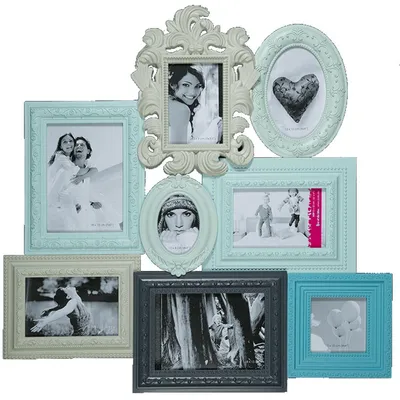 Produktbild von Bilderrahmen Vintage bunt 59x58cm Kunststoff für 8 Bilder Wandmontage