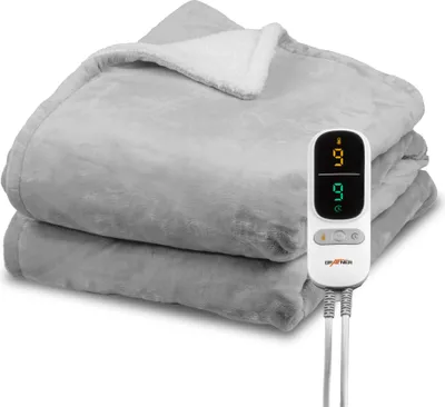 Produktbild von Grafner Wärmedecke Sherpa Fleece mit LED-Display 200x180cm Grau/Weiß
