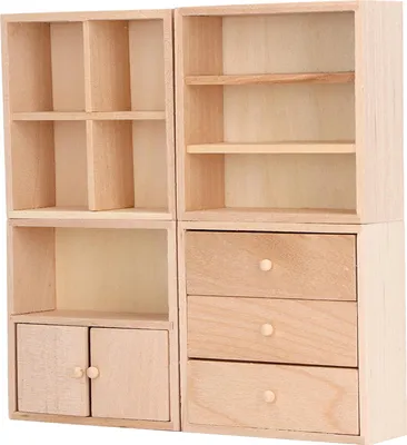 Produktbild von 4-teiliges 1/12 Puppenhaus-Schrank-Set, schlichtes Design, praktisch, lebensechte Miniatur-Puppenhausmöbel aus Holz