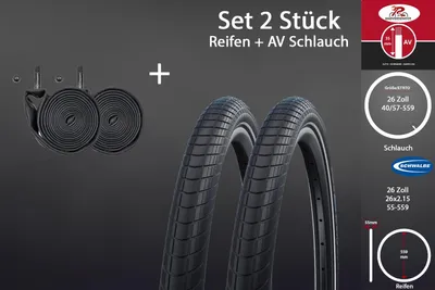 Produktbild von 2 Stück 26 Zoll Schwalbe Reifen Set 26x2.15 City 55-559 AV Schlauch