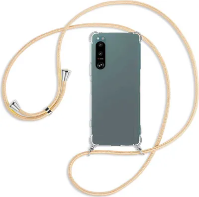 Produktbild von Handykette Backcover-Schutzhülle mit Band (Metall silberfarben) für Sony Xperia 5 IV (6.1'') - Goldkordel