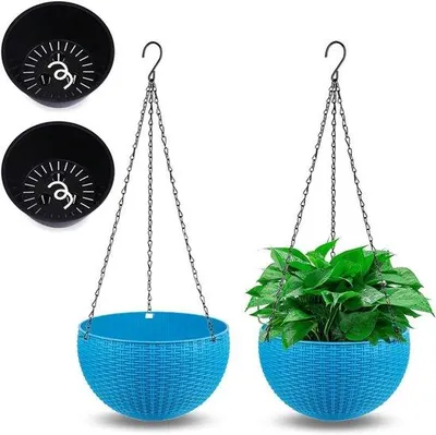 Immagine prodotto di Set di piante - Vasi sospesi - Giardino - A doppia parete con sistema di auto-irrigazione - Diametro 21 cm - Grigio