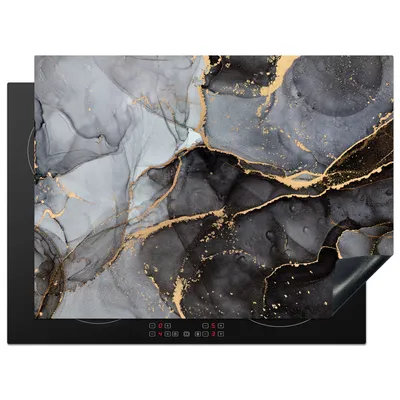 Produktbild von KitchenYeah© Herdabdeckplatte Marmoroptik - Gold - Grau , 71x52cm, Küche Deko, Glaskeramikkochfeld Herdabdeckung, Abdeckplatte fùr Kochfeld