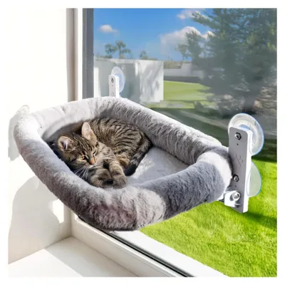 Produktbild von Fensterliege für Katzen – Stabile Liege mit Waschbarem Kissen | Bequeme Hängematte für Fenster bis 18 kg | Platzsparendes Katzenbett