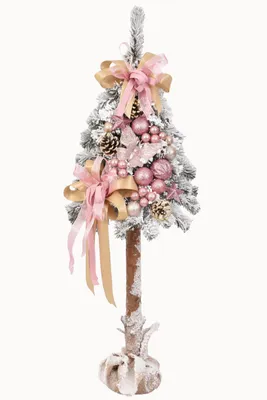 Produktbild von PINUS COMPANY | Weihnachtsbaum auf einem Baumstamm - 110 cm - Rosa - Handgefertigt - Glamouröse Dekoration