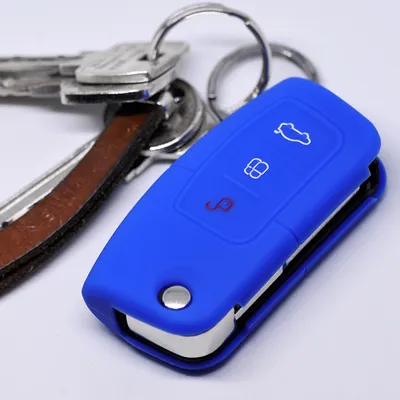 Produktbild von Auto Schlüssel Hülle Silikon Schutz Cover Blau kompatibel mit Ford Focus Fiesta Ecosport S-Max Kuga C-Max 3 Tasten Klappschlüssel
