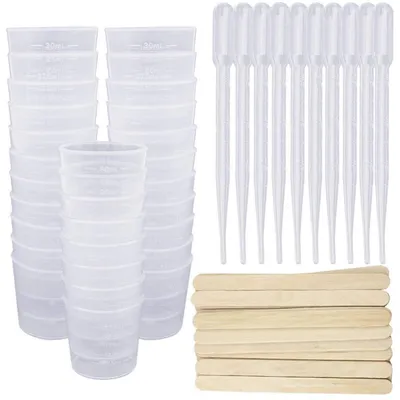 Image de Jeu de verres doseurs : 50 verres de 30 ml, 50 bâtonnets de mélange, 50 pipettes de 3 ml, pour résine, peinture, époxy