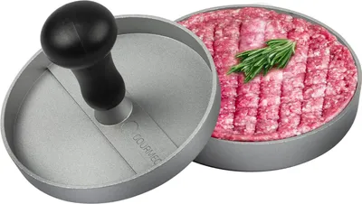 Produktbild von Burgerpresse aus Aluguss mit Antihaftbeschichtung + 50 Blatt Antihaftpapier - Hamburgerpresse, Hamburger-Presse, Burger Maker