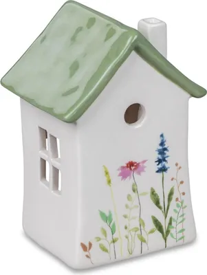 Produktbild von Teelichthalter, Windlicht Haus BLUMENWIESE BUNT H. 13cm Steingut Formano F25