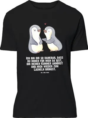 Produktbild von Mr. & Mrs. Panda Größe L T-Shirt Pinguine trösten - Schwarz - Geschenk, für Partner, Shirt, Tshirt, Valentinstag, Hochzeitstag, Freund, mit Spruch, Freundin, Frauen