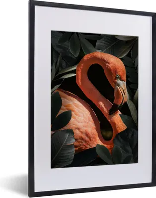 Produktbild von MuchoWow® MuchoWow® Gerahmtes Poster Flamingo - Porträt - Blätter 30x40 cm - Poster mit zchwarzem Bilderrahmen - Wandposter Schlafzimmer