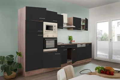 Produktbild von Küche Küchenzeile Küchenblock Eiche York Schwarz Oliver 340 cm Respekta