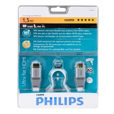 Produktbild von Philips HDMI Kabel Hochgeschwindigkeits Ultra Flach 24k Gold Stecker 1,5 m weiss