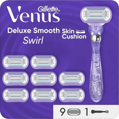 Immagine prodotto di Rasoio da donna Gillette Venus Deluxe Smooth Swirl, rasoio da donna + 9 lamette con lama a 5 pieghe, regalo per donne