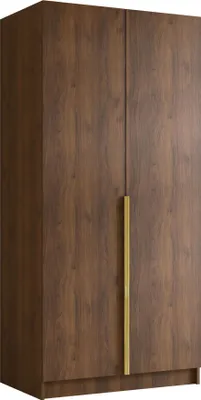 Produktbild von MIRJAN24 Kleiderschrank Bono I, Schlafzimmer, Drehtürenschrank, mit Kleiderstange, Modern, Garderobenschrank, Metallgriffe (Farbe: Nuss Warmia+ Gold)
