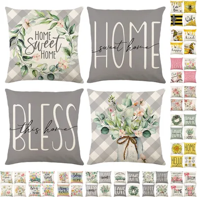 Produktbild von Blumen Kissenbezug 45x45 4er Set Kissenhülle Leinen Sofakissen Moderne Aquarellmalerei Dekokissen Kissenbezüge für Sofa Schlafzimmer Couch Kissen