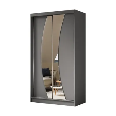 Image de BEAUTYSOFA Armoire spacieuse VOX II 120 cm - armoire à deux portes avec portes coulissantes, armoire, armoire avec miroir et tiroirs, couleur : graphite