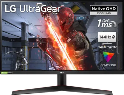 Produktbild von LG Gaming-Monitor 27 Zoll QHD 144 Hz 1 ms IPS, Modell 27GN800P-B.BEU, 2x HDMI, DisplayPort, G-SYNC, FreeSync, HDR 10, nahezu randlos, anpassbarer Sockel
