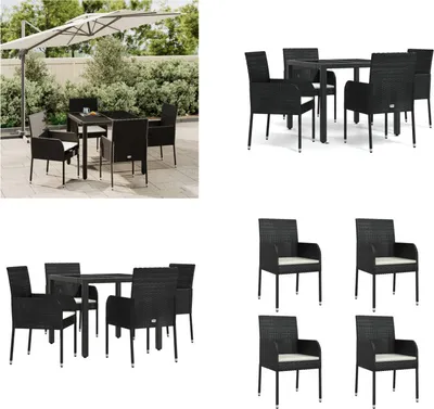Produktbild von vidaXL 5 tlg. Garten Essgruppe mit Kissen Schwarz Poly Rattan - Garten Essgruppe - Garten Essgruppen - Essgruppe - Essgruppe Terrasse
