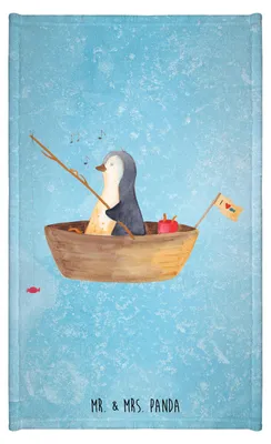 Produktbild von Mr. & Mrs. Panda Handtuch Pinguin Angelboot - Eisblau - Geschenk, Scheidung, gäste wc, Mini-Handtuch, Optimistisch, Kleines, Boot, Trennung, Frotteehandtuch, Motivation