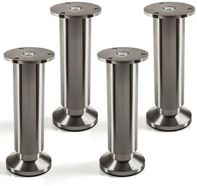 Immagine prodotto di Set di 4 piedini regolabili per mobili, in alluminio, finitura effetto acciaio inossidabile spazzolato, altezza 150 mm, regolazione in altezza di 10 mm, capacità di carico 250 kg