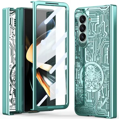 Obrázek produktu pro Pouzdro na Samsung Galaxy Z Fold 5 galvanizované pouzdro s ochranou pantu a průhledným krytem s fólií na displej zelené