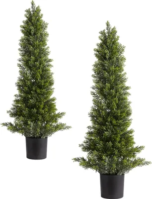 Produktbild von SucceBuy Künstliche Formschnitt-Zedernbäume, 2er-Set, 914 mm, Kunstpflanze, Dekoration für Veranda, Terrasse, Garten, Balkon, Hinterhof, Innenräume und Büro, einfache Montage