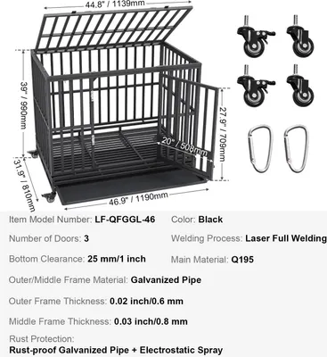 Obrázok produktu pre Odolná prepravka pre psov, 3-dverová konštrukcia, uzamykateľné kolieska, odnímateľná vanička, 46,9x31,9x39 mm