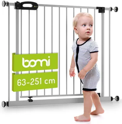 Produktbild von BOMI® Türschutzgitter zum Klemmen 63-251 cm | Ohne Bohren | Schließt automatisch | Kinderschutzgitter Treppengitter in Weiß