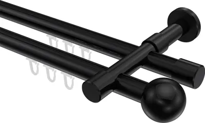 Produktbild von Interdeco Innenlaufstange / Gardinenstange mit Innenlauf Schwarz, Typ Prestige Luino (Kugel), 20 mm Ø 2-läufig, 480 cm