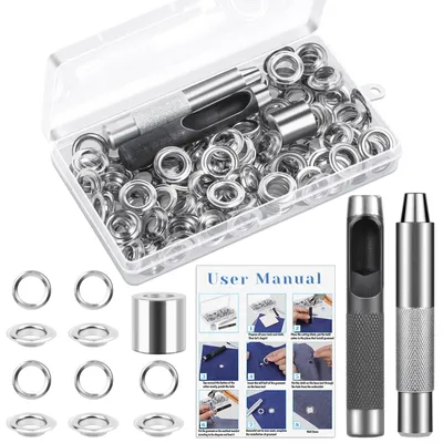 Imagen del producto de Kit de herramientas de 50 piezas, ojales metálicos de 12 mm, para lonas y tejidos, juego de fijación