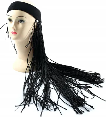 Produktbild von Perücke mit Stirnband Schwarze Zöpfe Lang - Kunsthaar Fasching Kostüm Damen Kinder