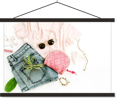 Produktbild von MuchoWow® Textilposter Kleidung - Sonnenbrille - Hemd 90x60 cm mit schwarzem Rahmen - Aufhängungssatz