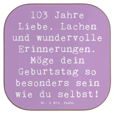 Produktbild von Mr. & Mrs. Panda Untersetzer für Gläser Spruch 103. Geburtstag - Lavendeltraum - Geschenk, lebensjubiläum, Glas, 103 Jahre, Coaster, Geburtstagsgeschenk, Happy Birthday
