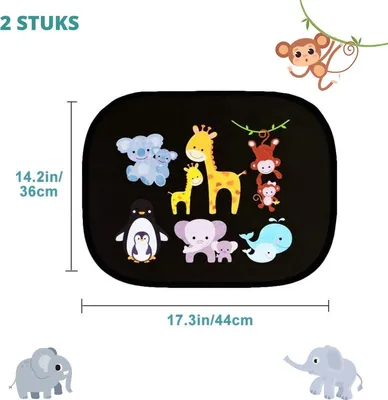 Produktbild von Go Go Gadget – Auto-Sonnenschutz  Kinder-Seitenfenster  Auto-Sonnenschutz selbstklebend  UV-Schutz  Auto-Sonnenschutz für Kinder  2 Stück  Tiere, mehrfarbig