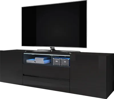 Produktbild von Selsey TV-Lowboard BROS - TV-Tisch in Schwarz Matt / Schwarz Hochglanz mit LED-Beleuchtung, 137 cm breit