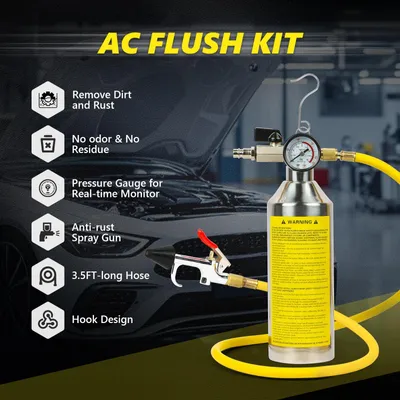 Image de Kit de purge pour climatisation automobile, avec manomètre, 1 mètre de tuyau, pour le nettoyage des systèmes de climatisation