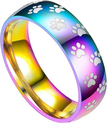 Produktbild von Männer Frauen Niedlichen Tier Pfotenabdruck Titan Stahl Fingerring Schmuck Geburtstagsgeschenk-Regenbogen,US 7